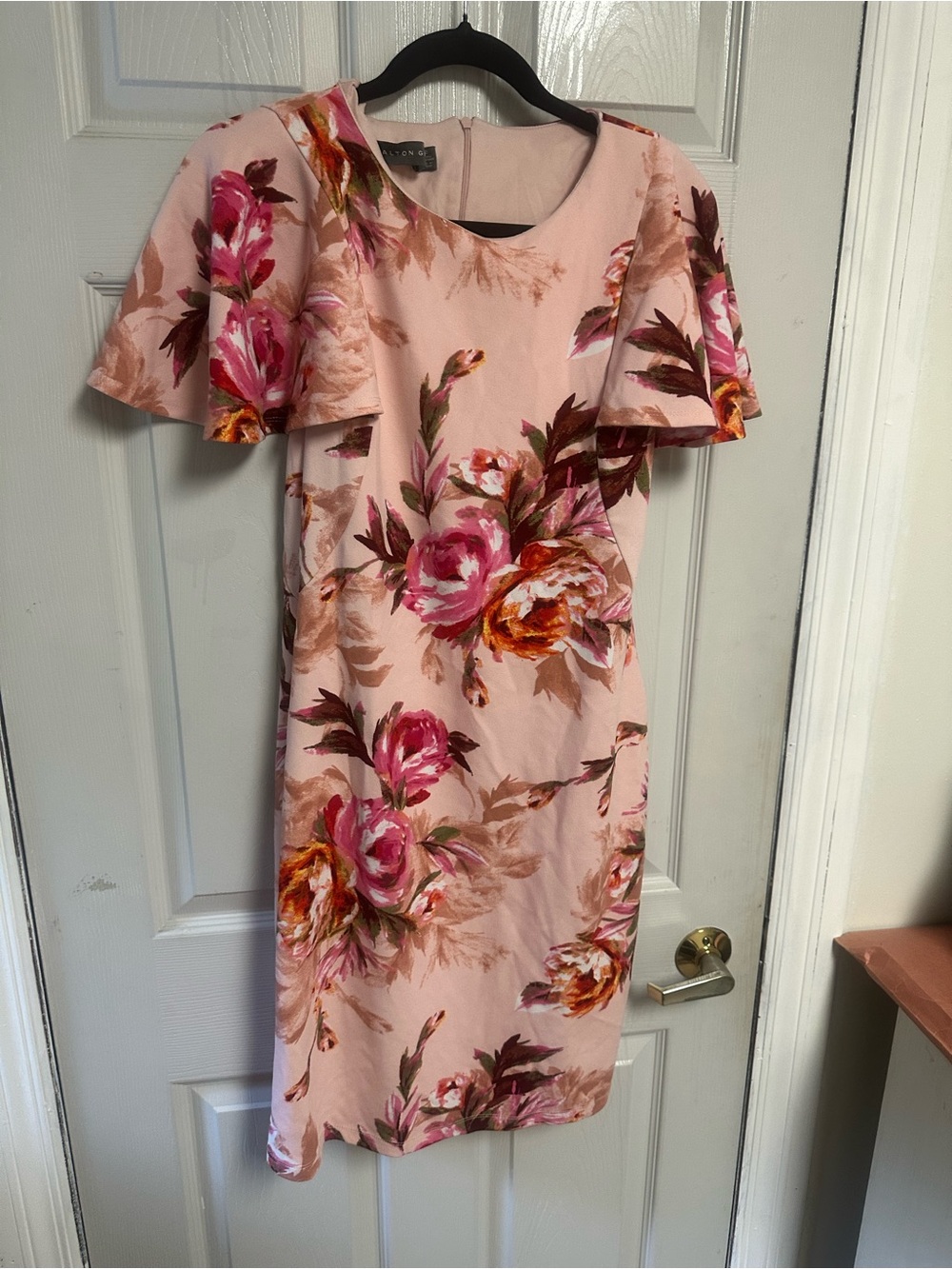 Floral Flutter-Sleeve Midi Dress in Blush Pink by